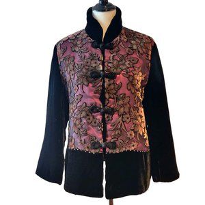 Meizi Womens Velvet Floral Mulberry Silk Frog Knots Lined Jacket XXXL (US L)